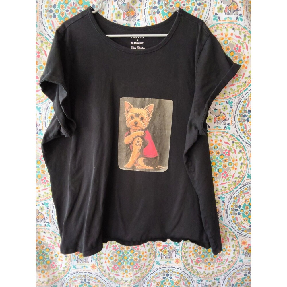 Torrid Jersey T-Shirt Women's Plus Size 4 Black Dog with Tattoo Print 100 Cotton